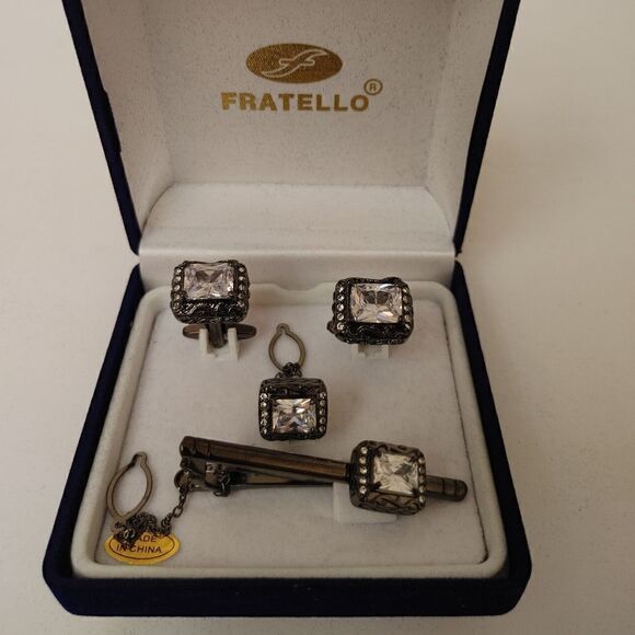 MEN'S FRATELLO CUFFLINKS-TIE BAR-TIE PIN COMBO SET. - Picture 1 of 2